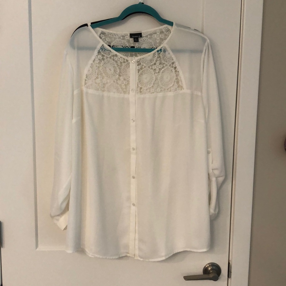 Torrid Lace Yoke Button Georgette Blous